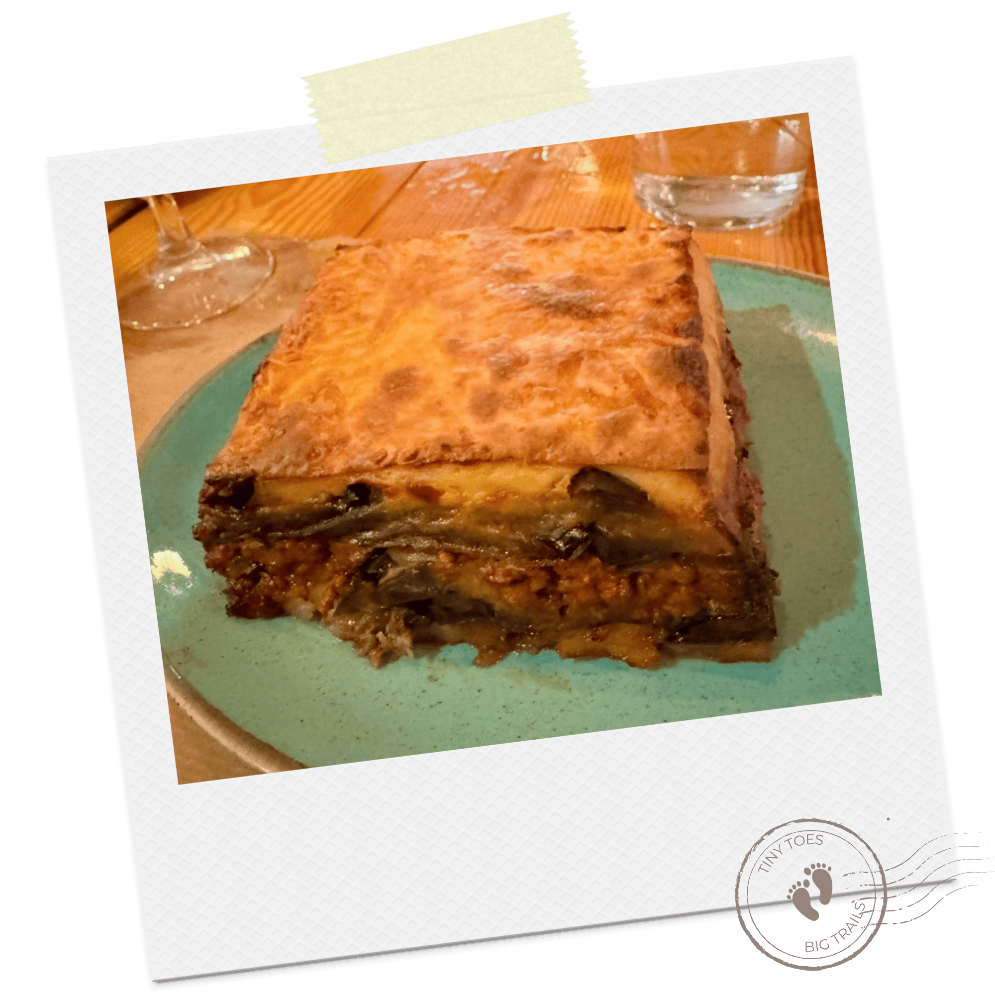 Moussaka on a polaroid frame