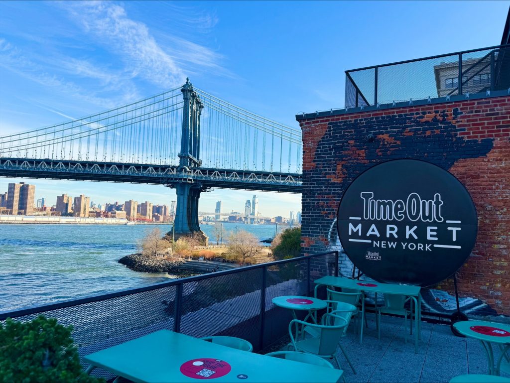 New York skyline view from Time Out food market