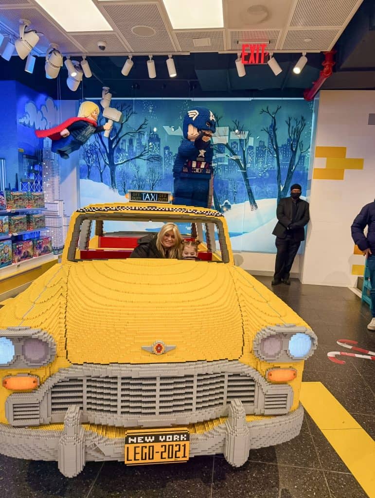 Yellow taxi Lego shop New York