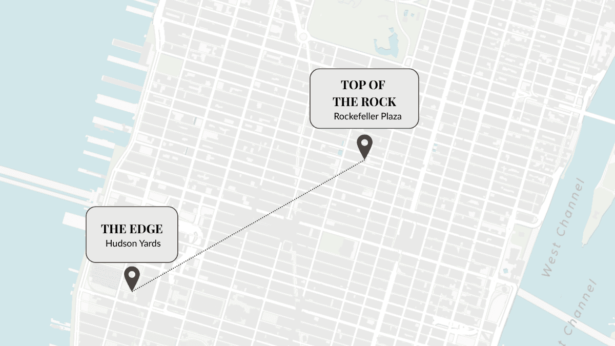 Map Manhattan showing The Edge and Top of the Rock