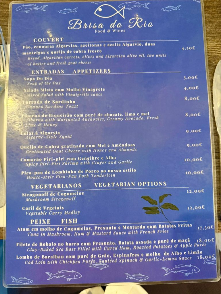 Tavira - Brisa do Rio menu