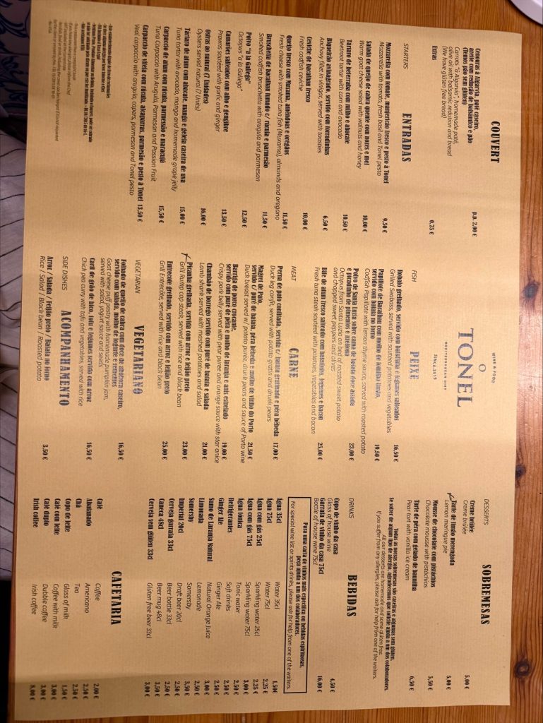 Tavira - O'Tonel menu