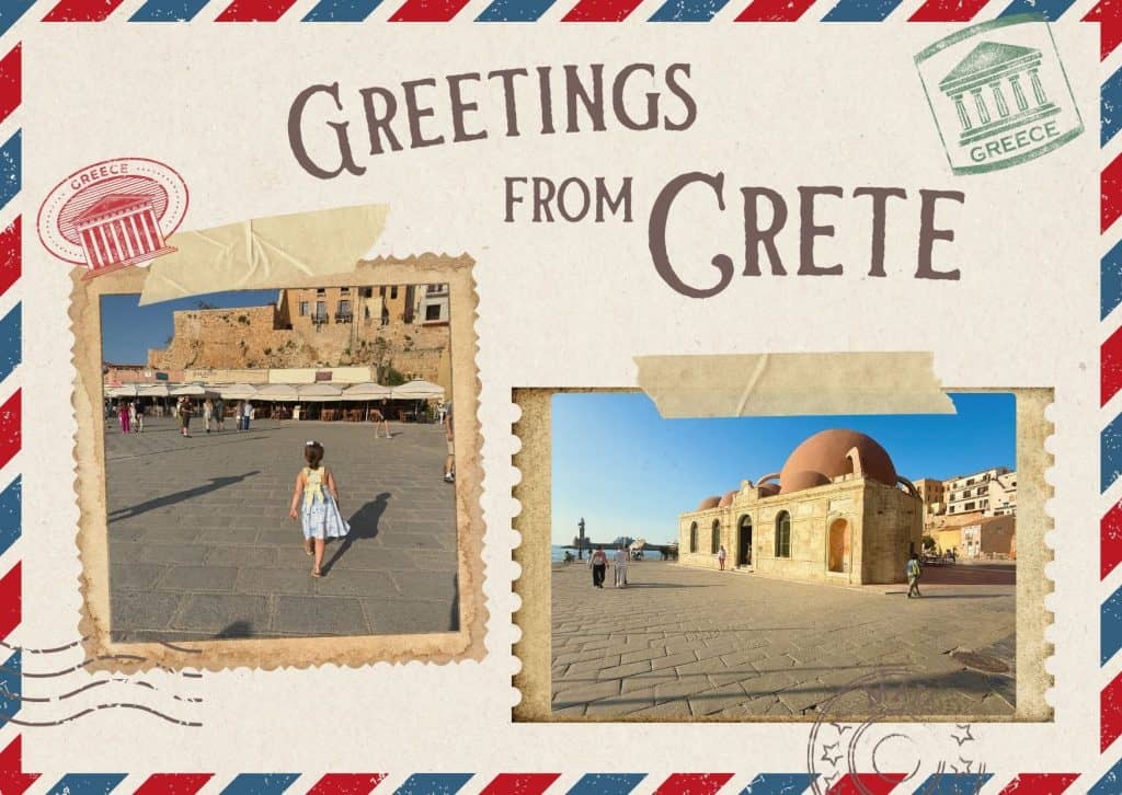 Beige Vintage Scrapbook Collage Travel Postcard - Chania harbour photos, Crete, Greece