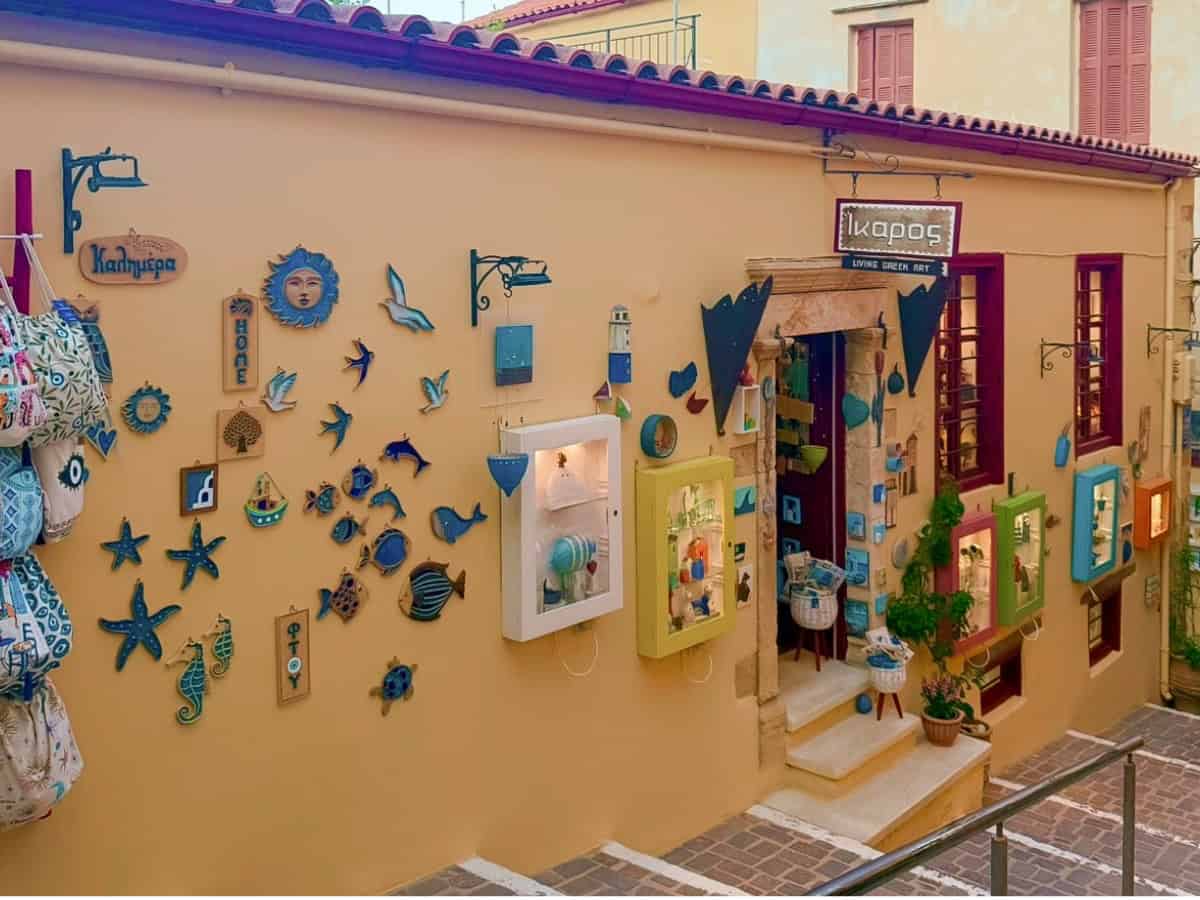 Chania Old Town destination cards - decorated yellow wall