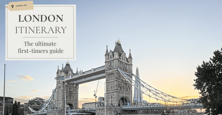 London itinerary hero banner with London Bridge and The Shard